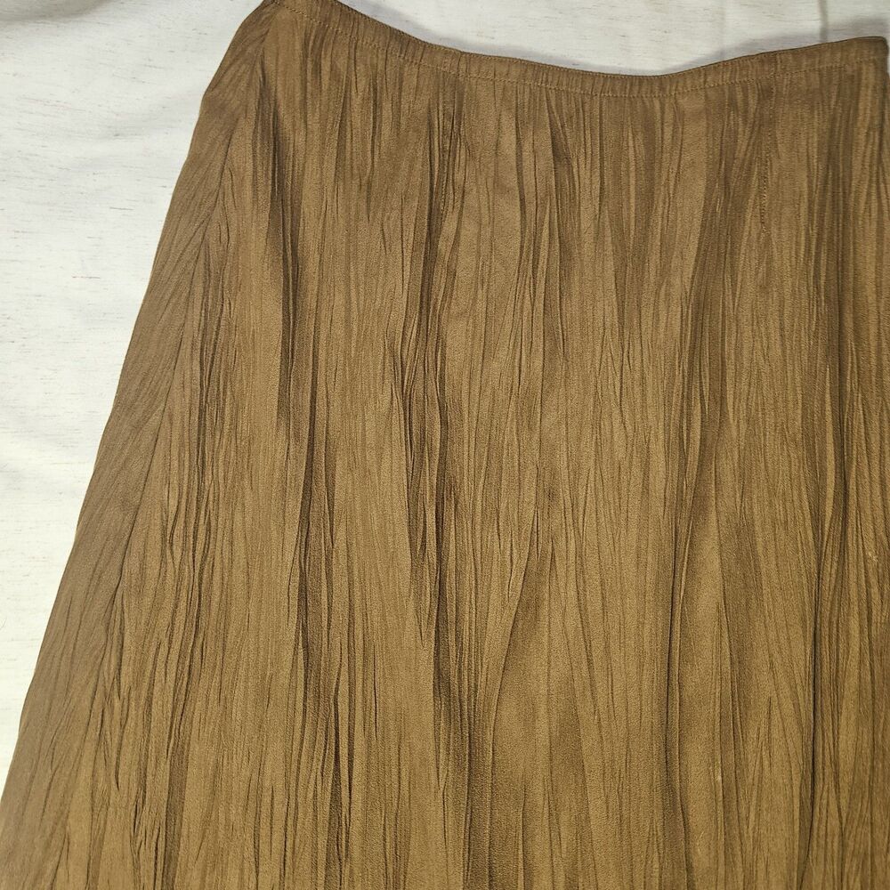 J Jill Satin Maxi Crinkle Skirt Brown Camel Size 6 Fairy Boho Western Peasant - Picture 3 of 10